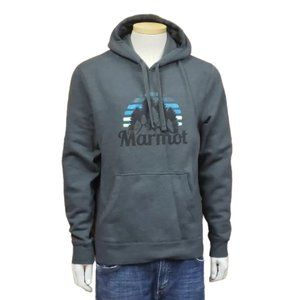 Marmot Hoodie Men’s Medium Pullover Mountain Graphic Gray Long Sleeve